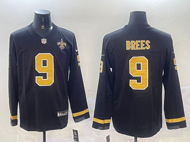 Men New Orleans Saints #9 Brees Black long sleeve 2024 Nike NFL Jersey style 0104->new orleans saints->NFL Jersey